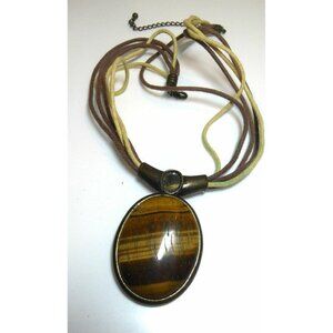 Large 1.6” Tiger’s Eye Oval Pendant - Multi-Strand Adjustable Boho Necklace
